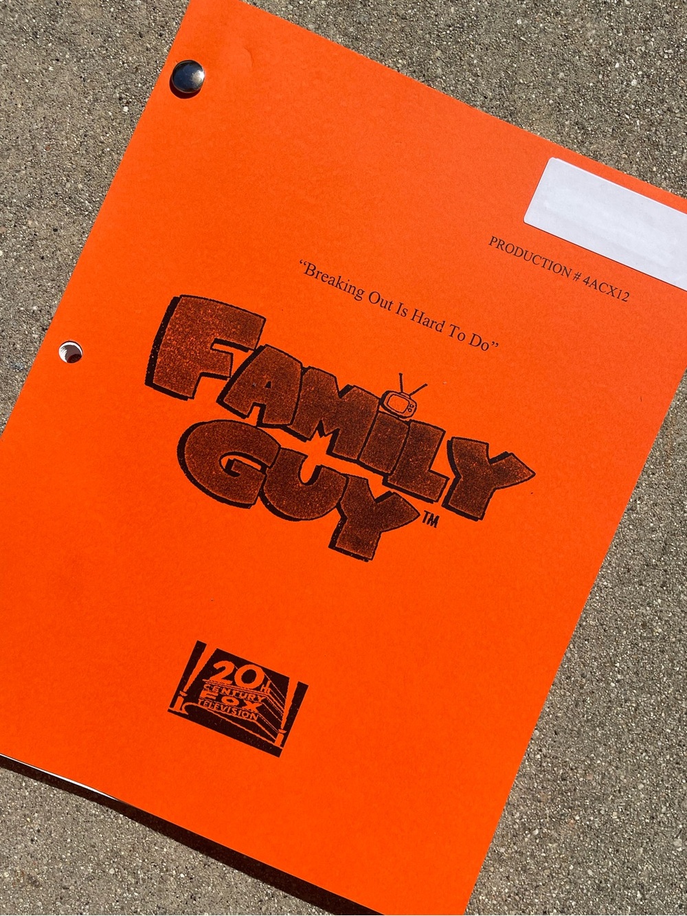 Family Guy 2004 Production Used Table Draft Script Breaking Out Is Hard To Do